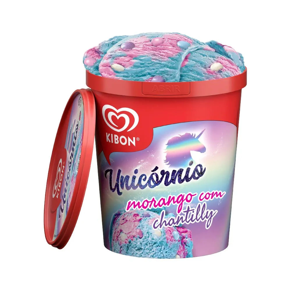 Kibon Sorvete Unicornio 800ml Morango Com Chantilly