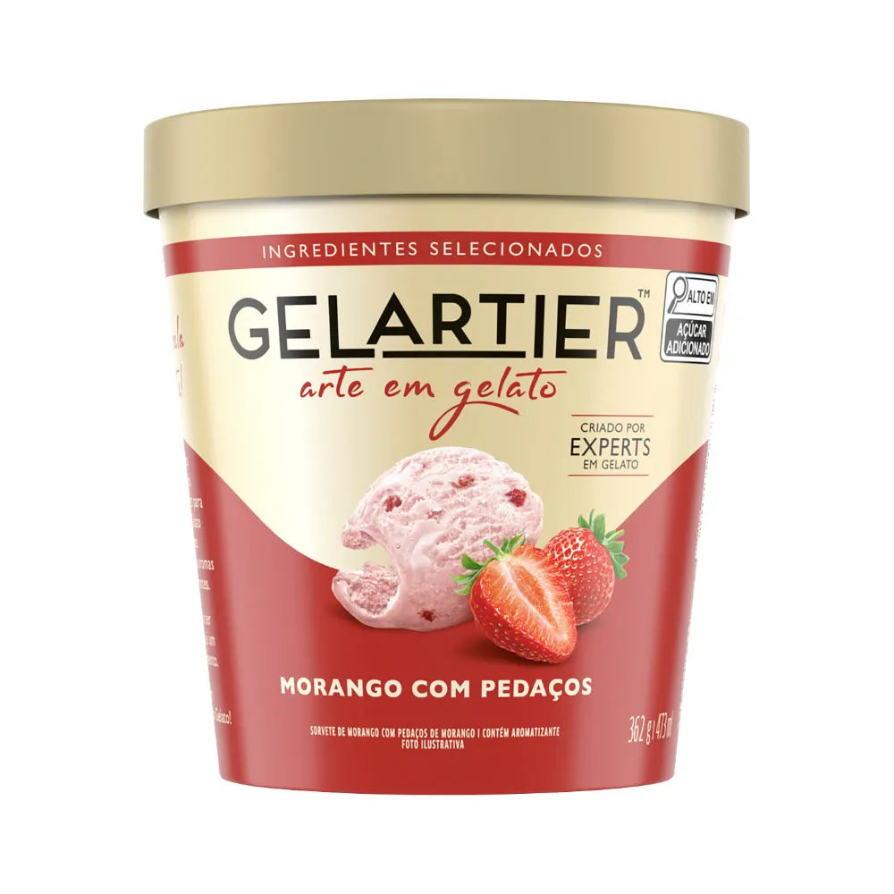 Kibon Sorvete Gelartier 473ml Morango Com Pedacos