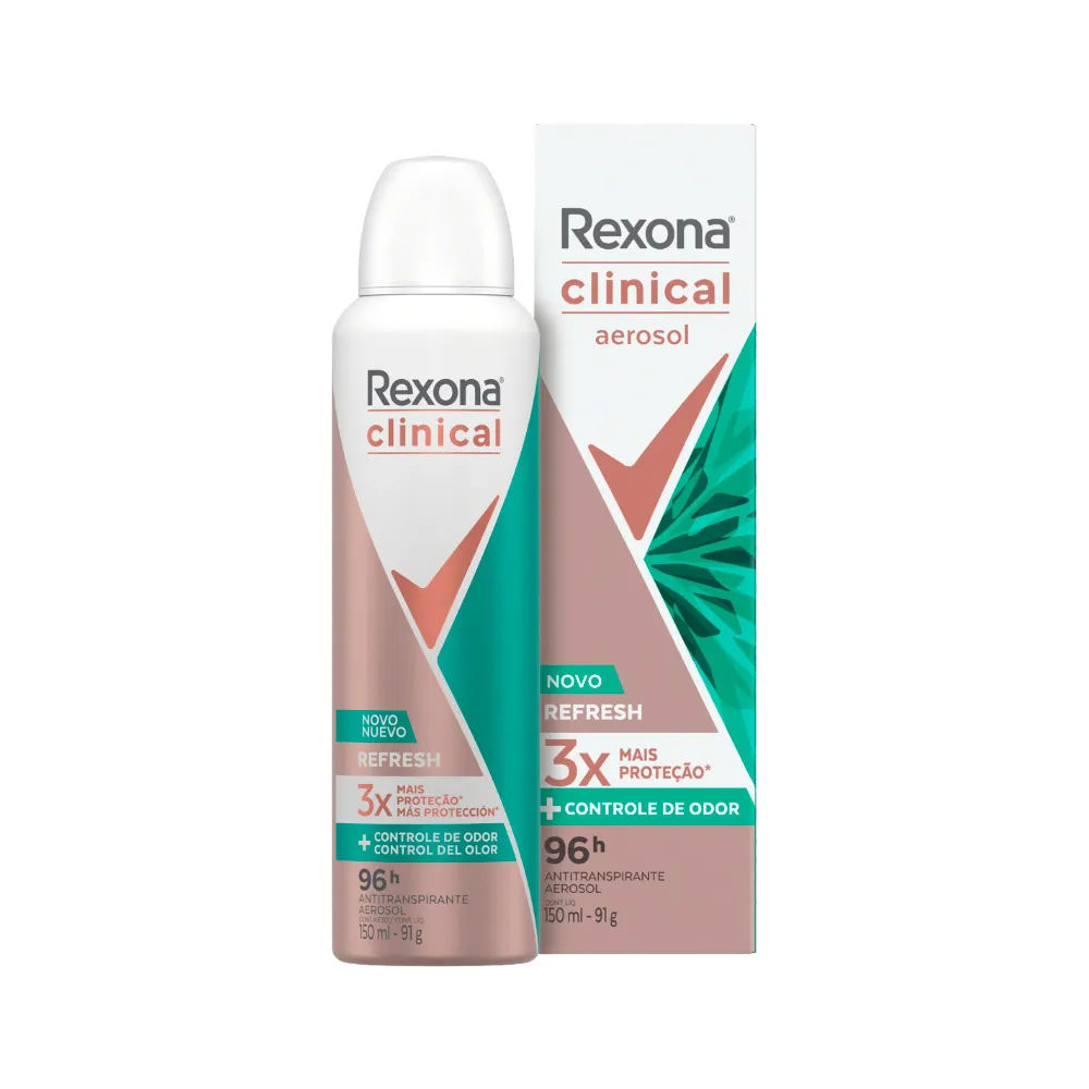 Desodorante Antitranspirante Aerossol Rexona Clinical Refresh 96h 150ml