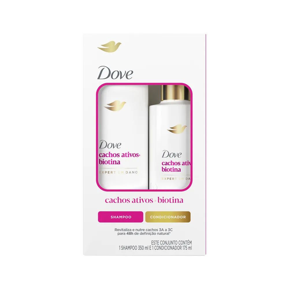 Kit Shampoo Dove 350ml + Condicionador Dove Cachos Ativos + Biotina 175ml