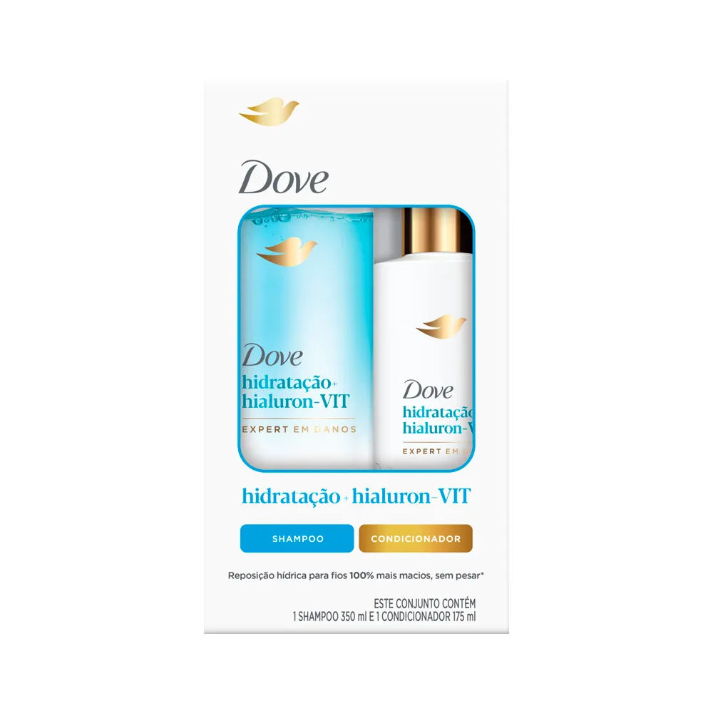 Kit Shampoo Dove 350ml + Condicionador Dove Hidratação + Hialuron-VIT 175ml