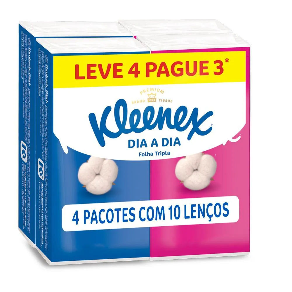 Lenços Kleenex Bolso 10 Unidades Leve 4 Pague 3