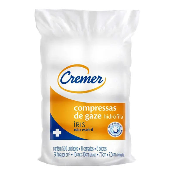 Compressa Gaze Cremer Iris 9 Fios 7,5x7,5 Com 500 Unidades