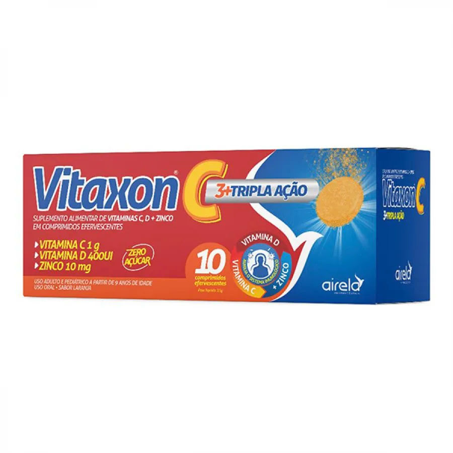 Vitaxon Tripla Ação 1g + 10mg + 200UI 10 comprimidos efervescentes Airela