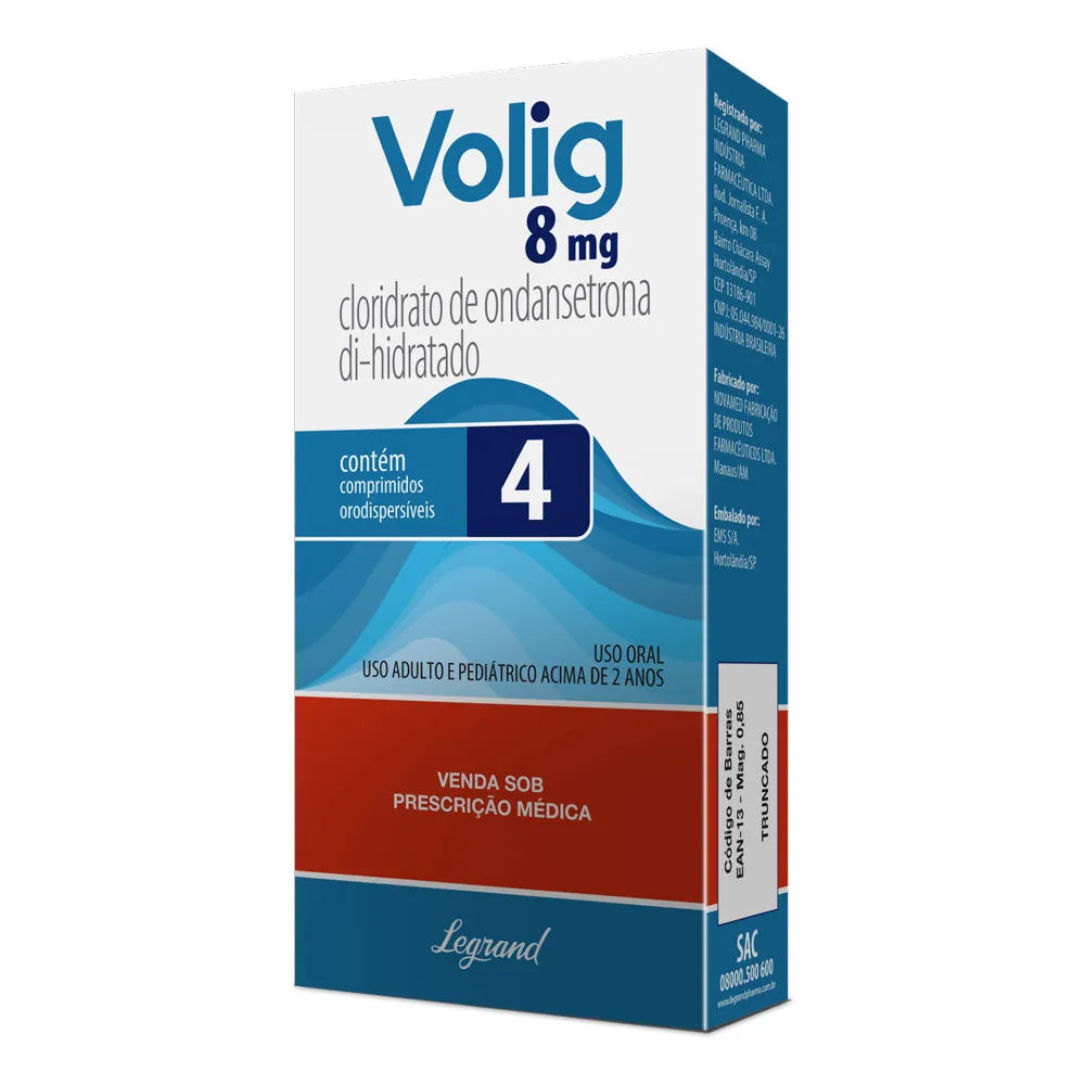 Volig Cloridrato de Ondansetrona 8mg 4 Comprimidos Orodispersíveis Legrand