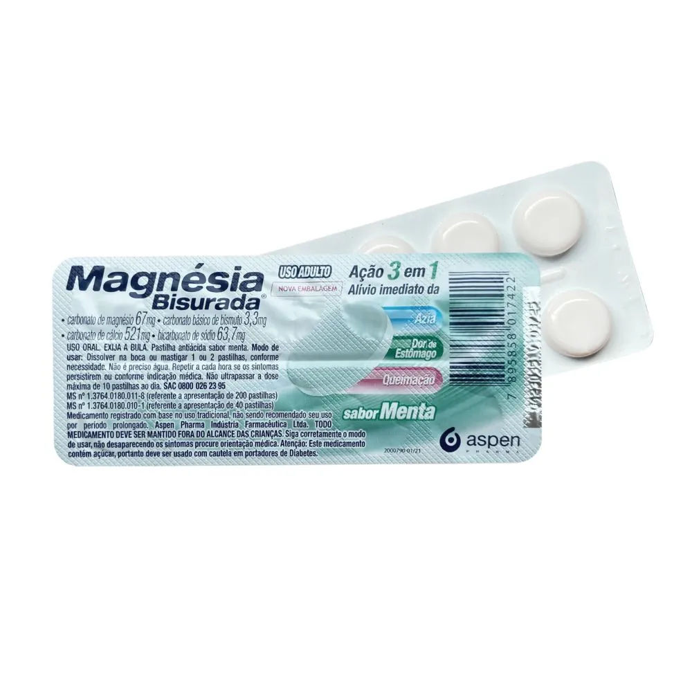 Magnésia Bisurada 10 Pastilhas Sabor Menta Aspen
