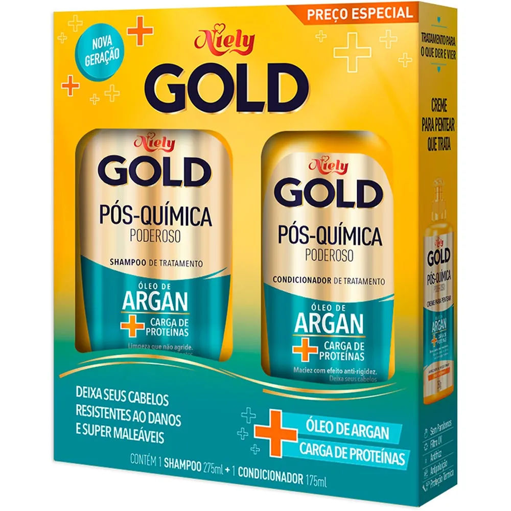 Kit Niely Gold Pós-Química Shampoo 300ml + Condicionador 200ml