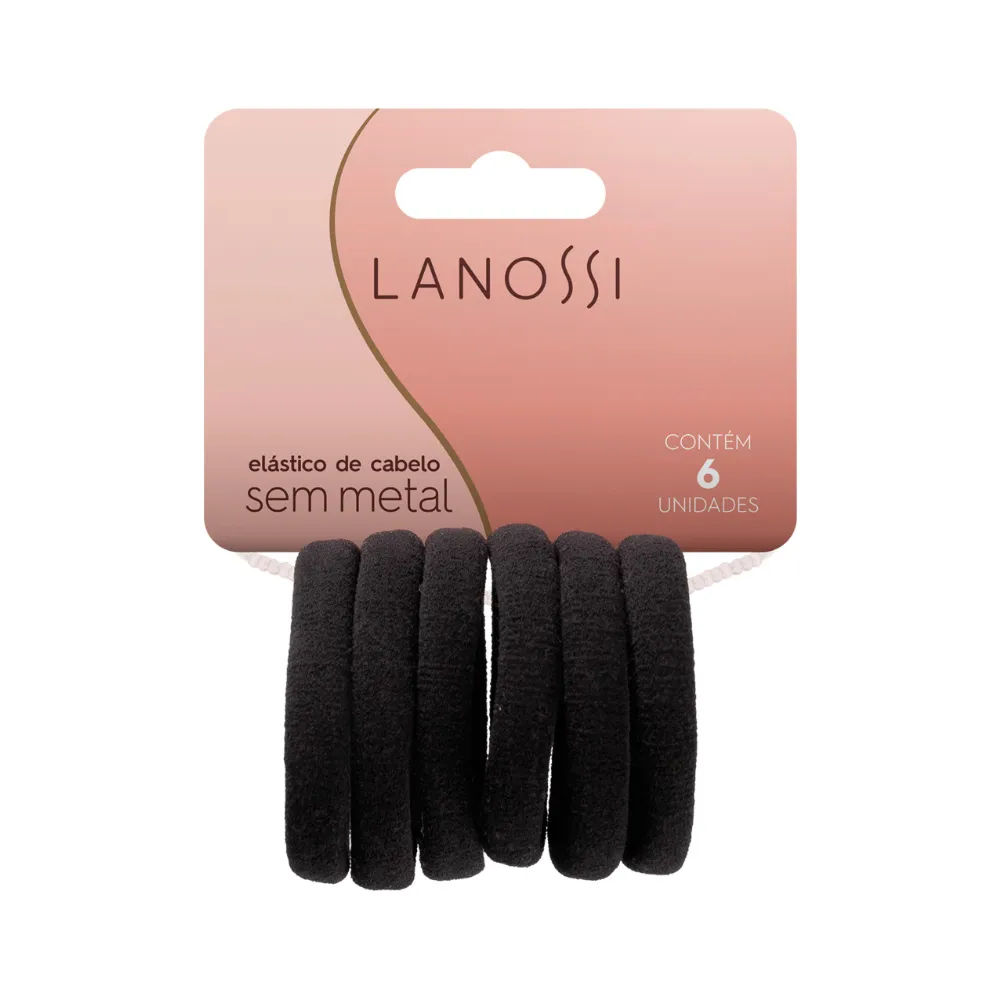 Elastico Para Cabelo Lanossi Com 6 Sem Metal Preto Ls2530