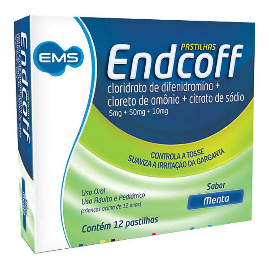 Endcoff 5mg + 50mg + 10mg, Caixa Com 12 Pastilhas de Uso Oral SaborMenta