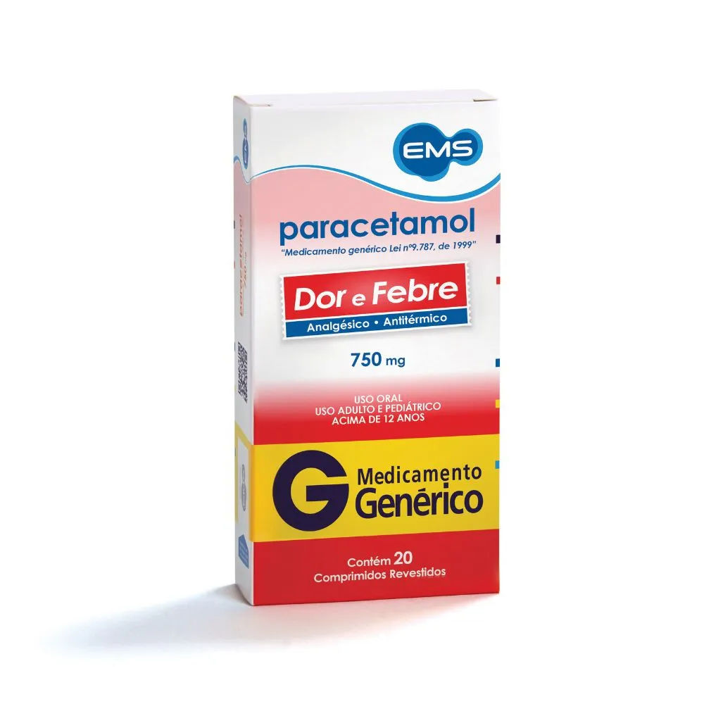 Paracetamol Genérico EMS 750mg 20 Comprimidos