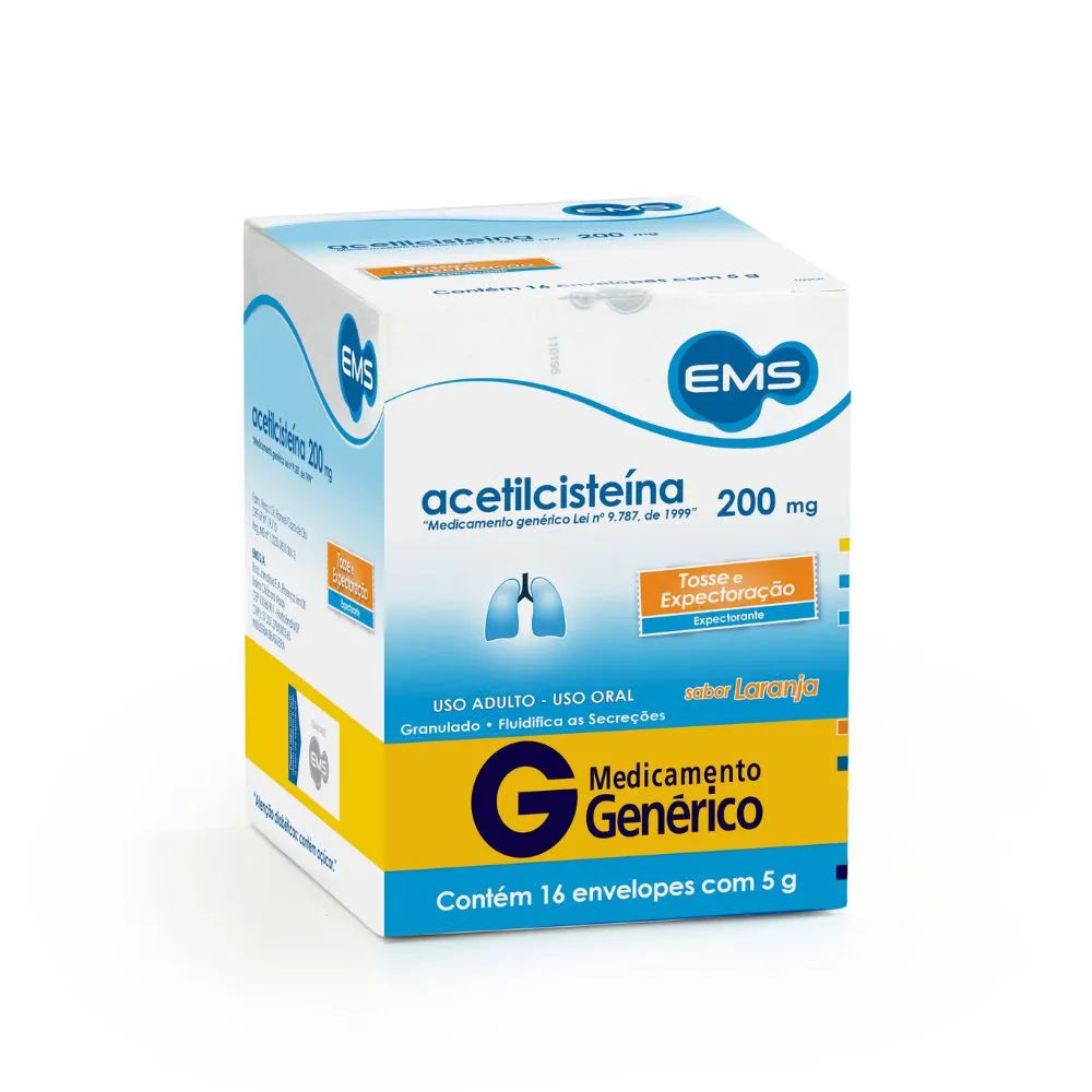 Acetilcisteína Genérico EMS 200mg 16 Envelopes