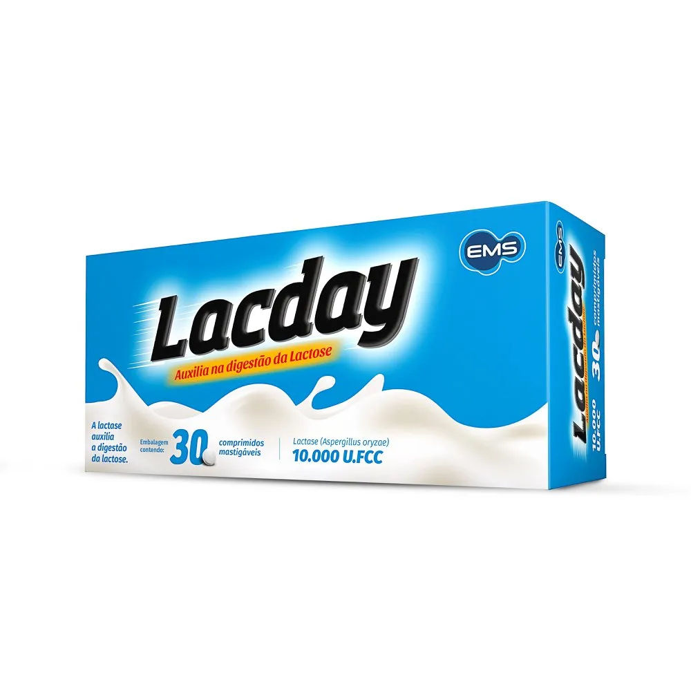 Lacday 10 000U Fcc Enzima Lactase 30 Comprimidos Mastigáveis
