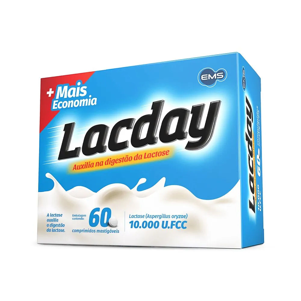 Lacday 10 000U Fcc Enzima Lactase 60 Comprimidos Mastigáveis