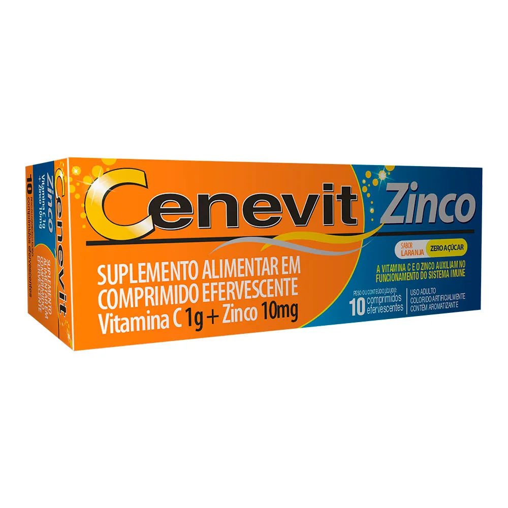 Vitamina C 1g + Zinco 10mg Cenevit Zinco Laranja 10 comprimidos
