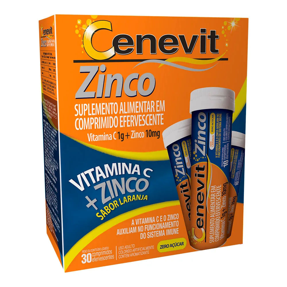 Vitamina C 1g + Zinco 10mg Cenevit Zinco Laranja 30 comprimidos