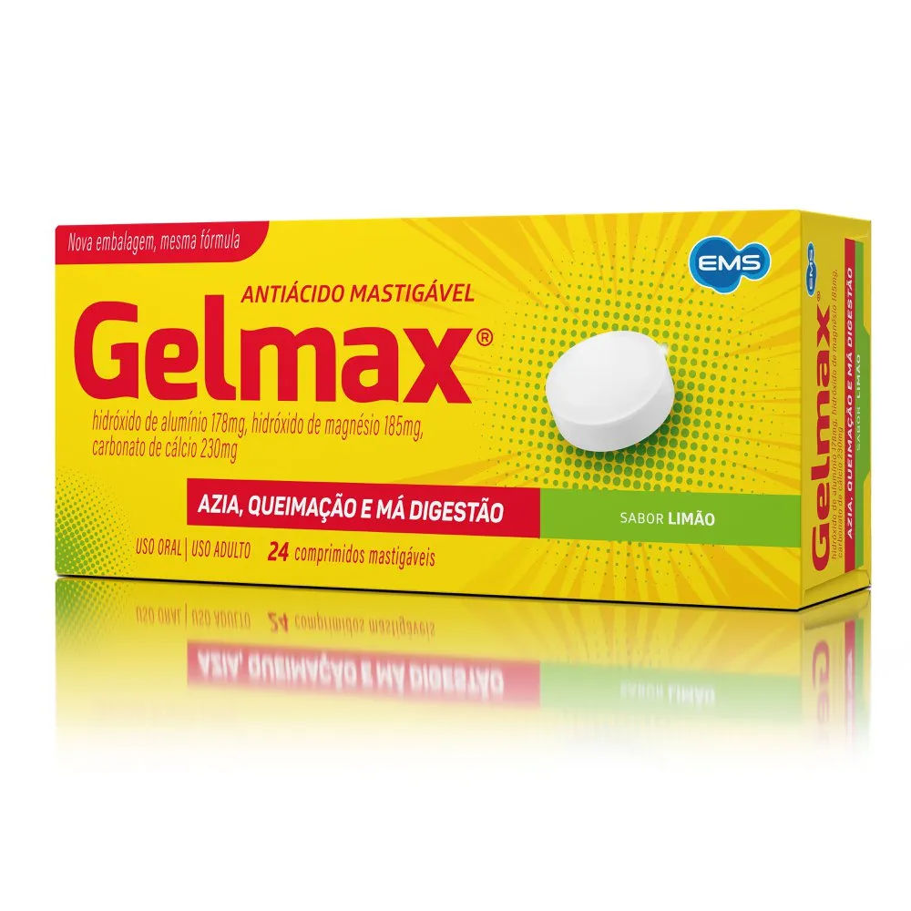 Gelmax Antiácido Mastigável Sabor Limão Comprimidos 24 Unidades