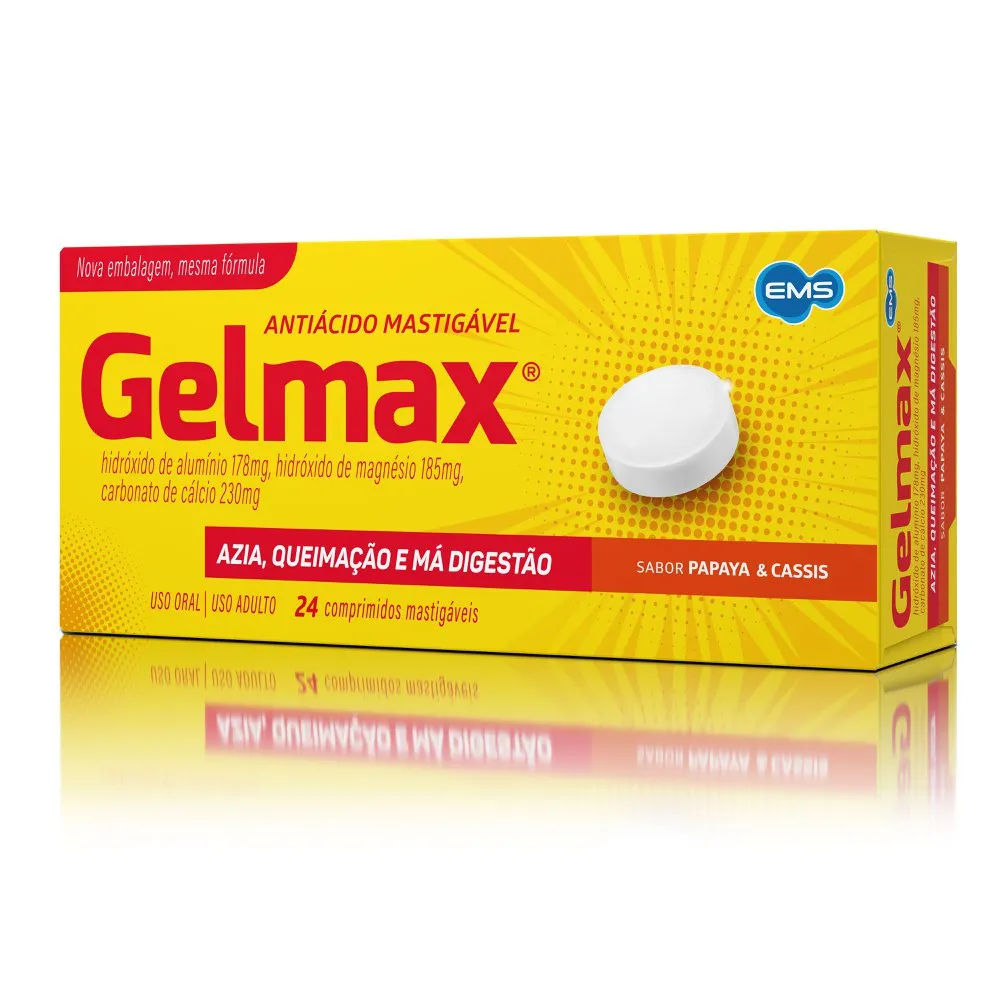 Gelmax Antiácido Mastigável Sabor Papaya-Cassis 24 Comprimidos