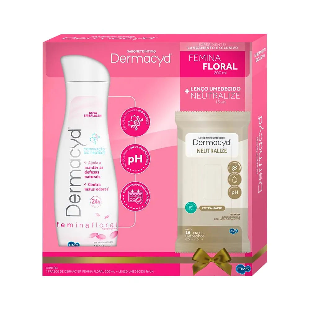 Sabonete Líquido Íntimo Dermacyd 200ml+ 1 Pacote de Leços Umedcidos com 16 Unidades