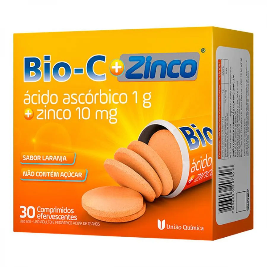 Bio-C + Zinco 1g + 10mg 30 Comprimidos Efervescentes União Química