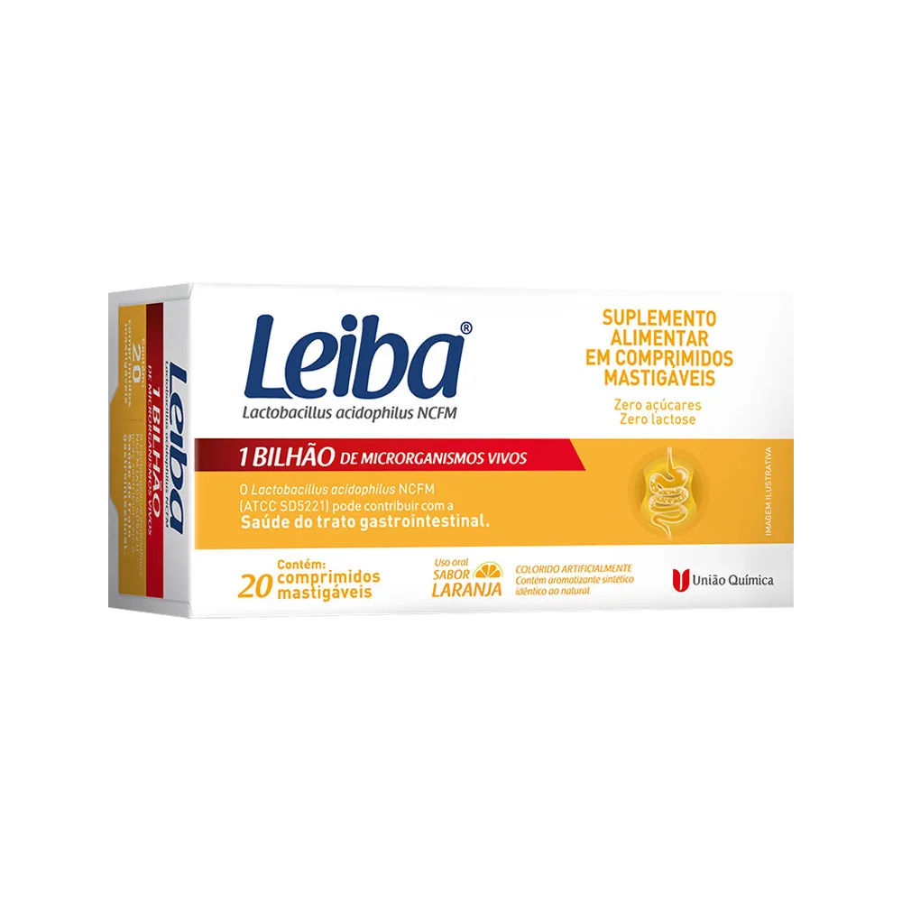 Leiba 20 Comprimidos Mastigáveis Sabor Laranja União Química