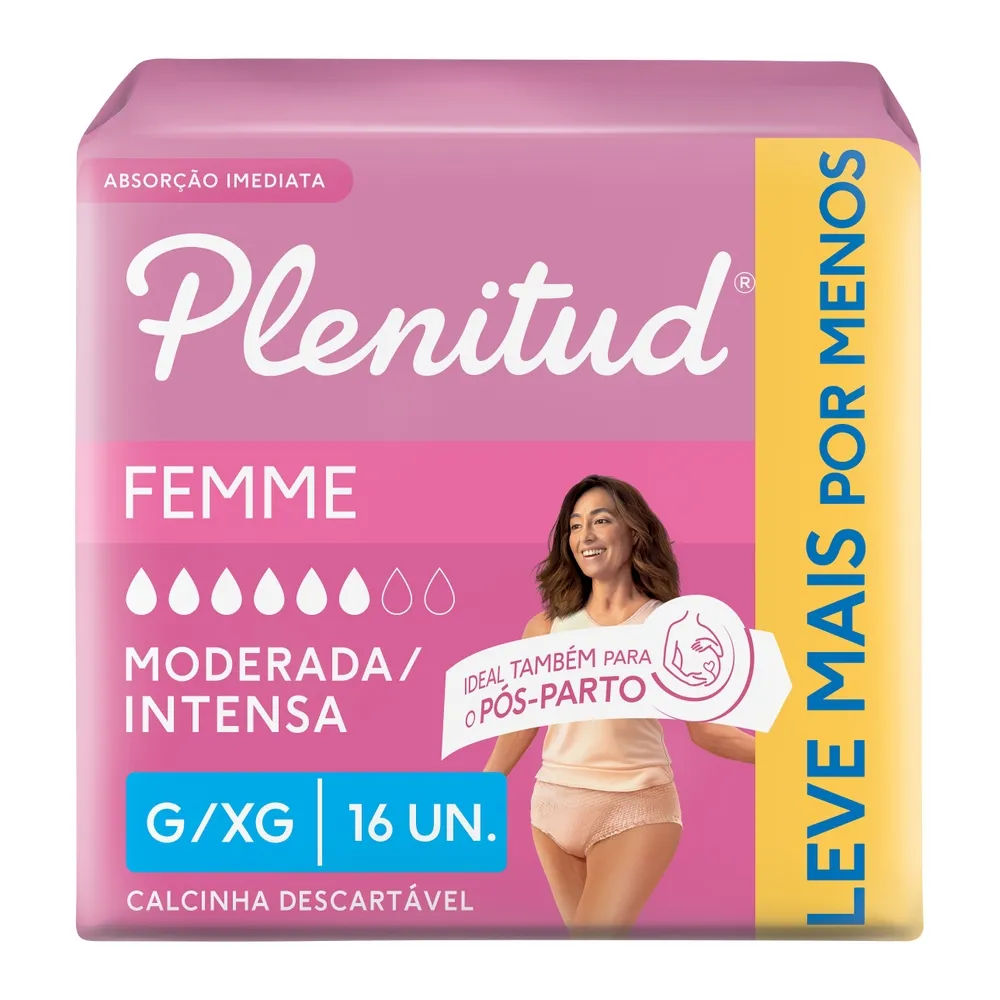 Roupa Íntima Descartável Plenitud Femme G/XG Pacote 16 Unidades Leve Mais Pague Menos