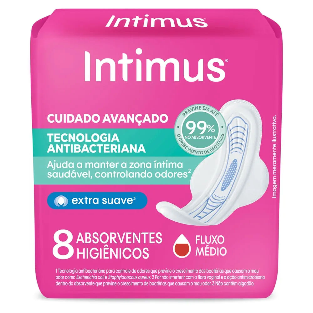 Absorvente Intimus Tecnologia Antibacteriana Suave Com Abas 8 Unidades