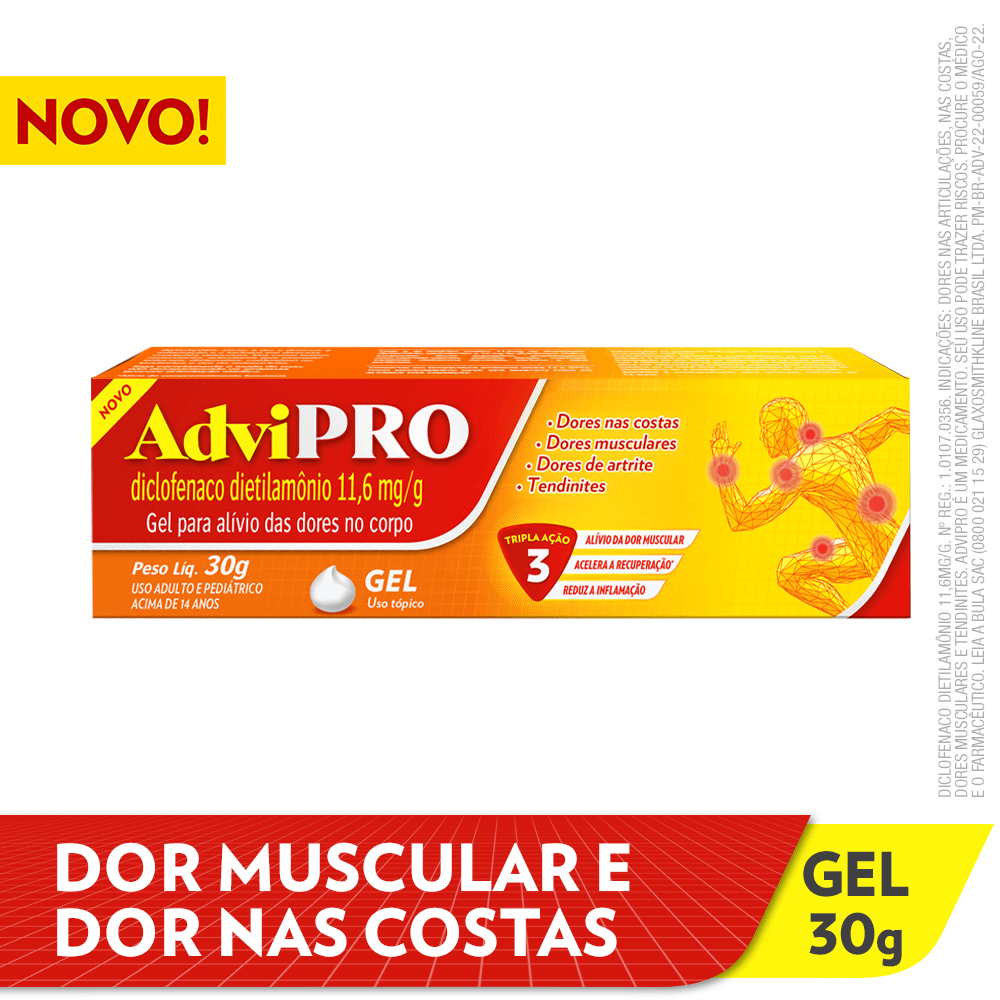Advipro Gel Analgesico E Antiinflamatorio Para Alivio Rapido Da Dor  Muscular 30g