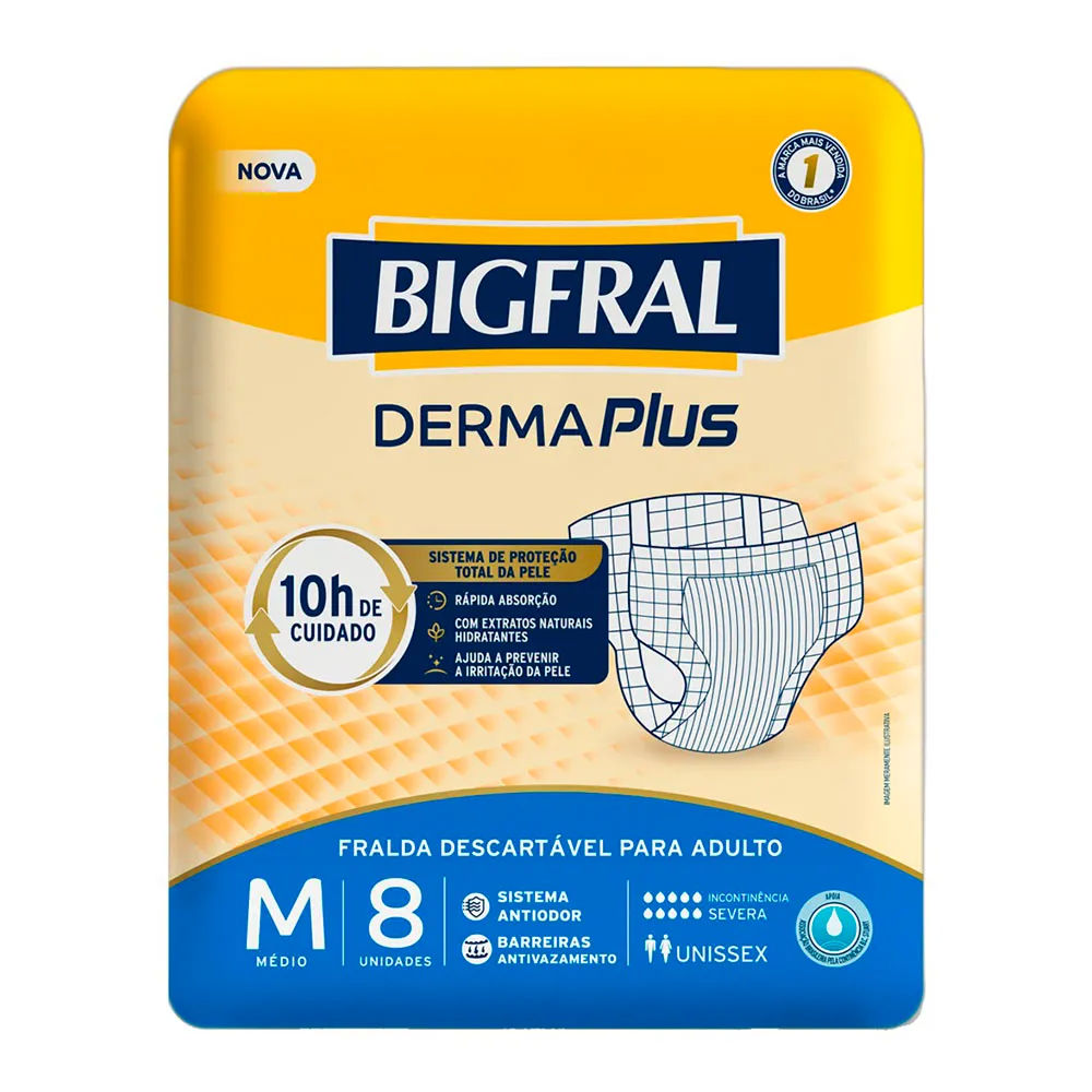 Fralda Bigfral Derma Plus Adulto M 8 Unidades