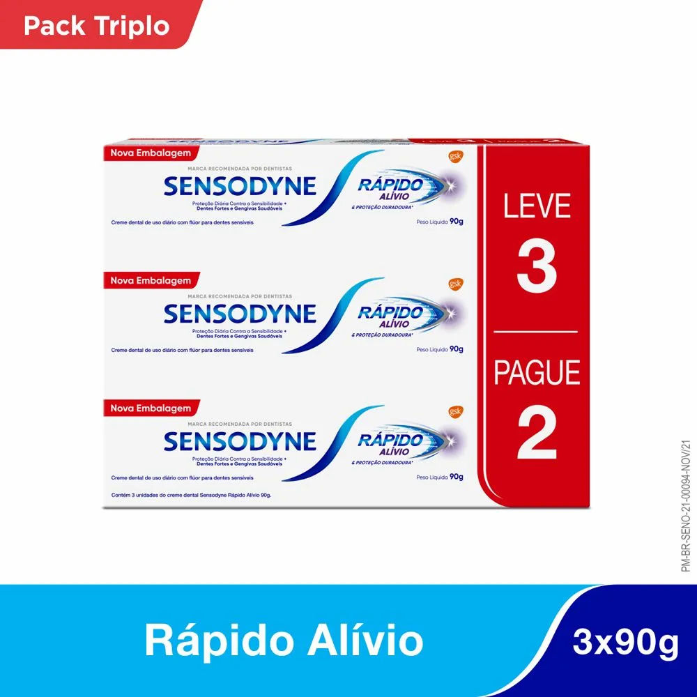 Creme Dental Sensodyne Rápido Alívio Original 90g 3 unidades