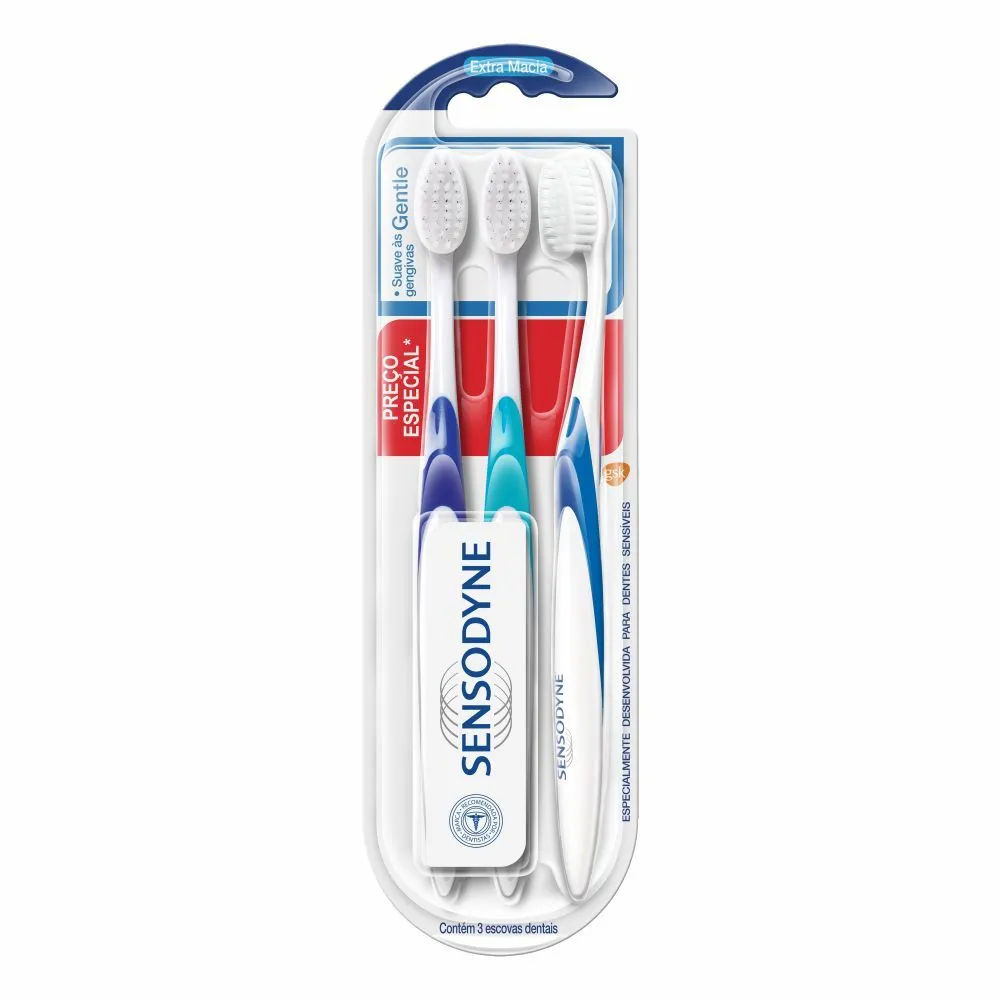 Kit Escova de Dente Sensodyne Gentle Extra Macia 3 unidades