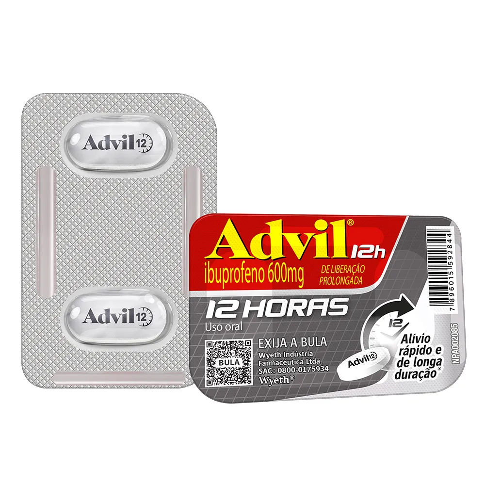 Advil 12h Analgésico Com Ibuprofeno 600mg Alívio Da Dor Muscular 2  Comprimidos