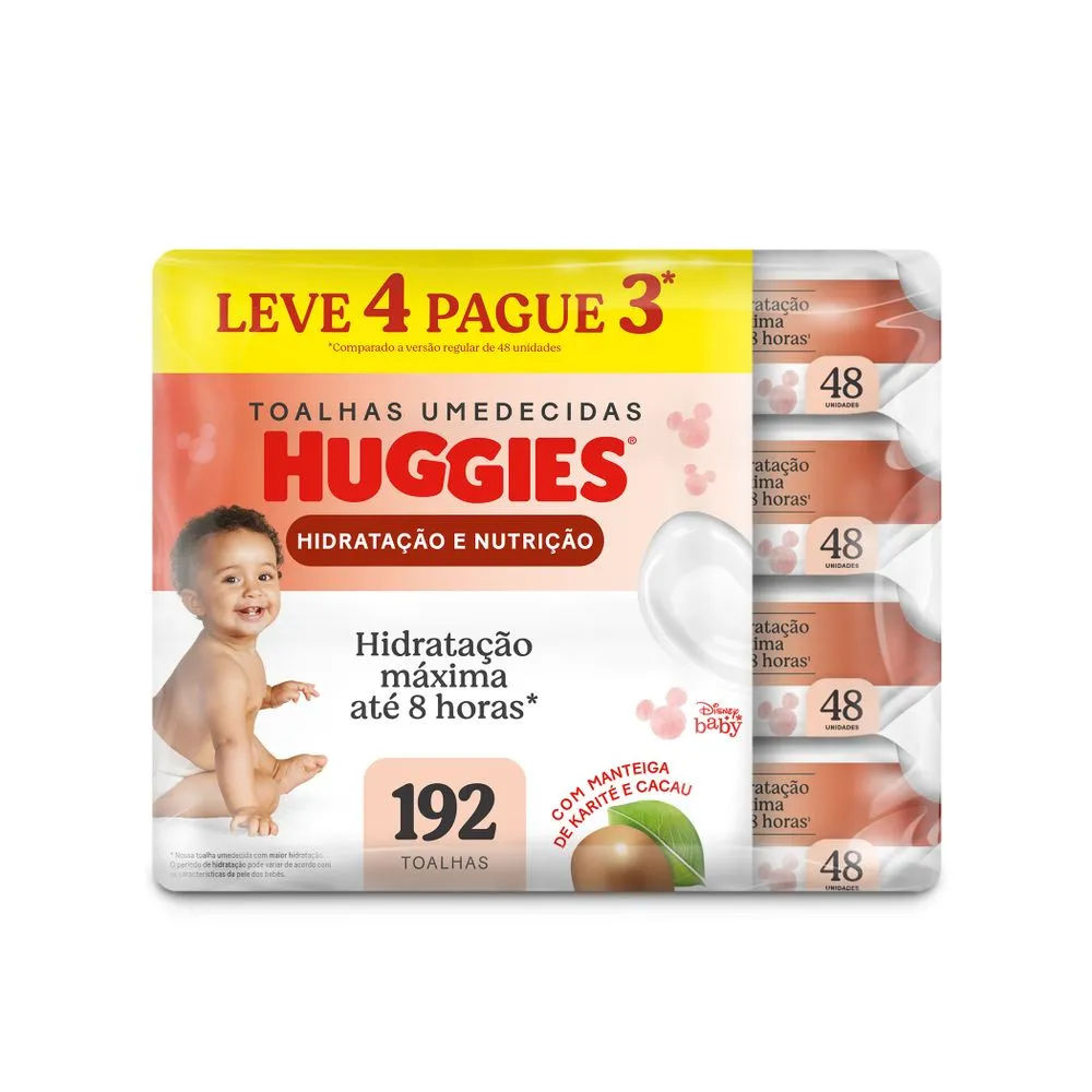 Lenços Umedecidos Huggies Hidratação e Nutrição Contra Assaduras Leve 4 Pague 3 192 Unidades