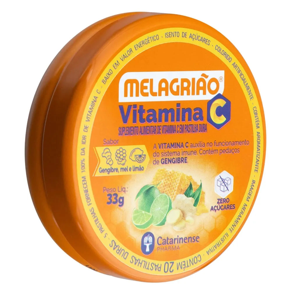 Melagrião Vitamina C 20 Pastilhas Gengibre/Mel/Limão Catarinense