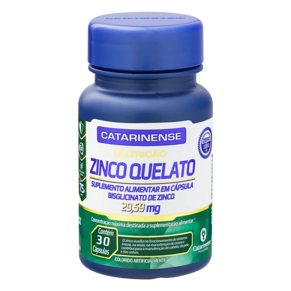 Zinco Quelato 29,59mg Catarinense Nutrição 30 cápsulas