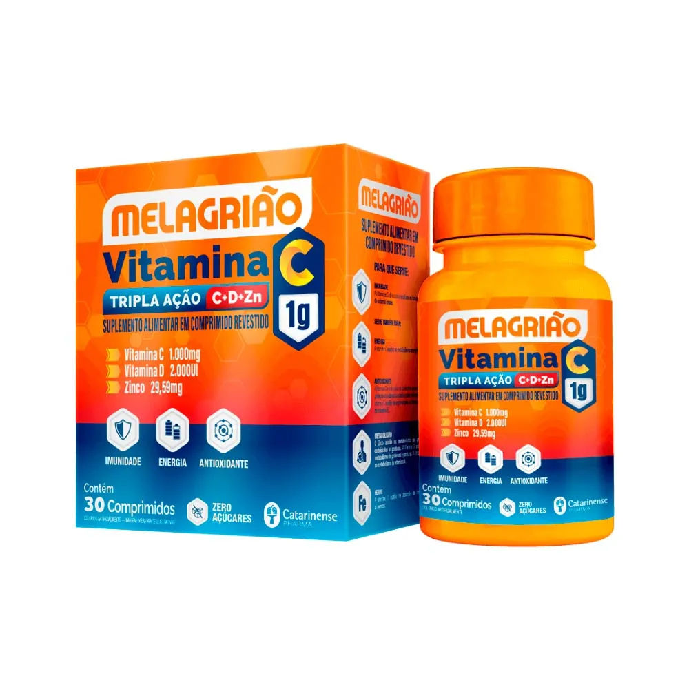 Melagriao Vitamina C Com 30 Comprimidos Revestidos Tripla Acao