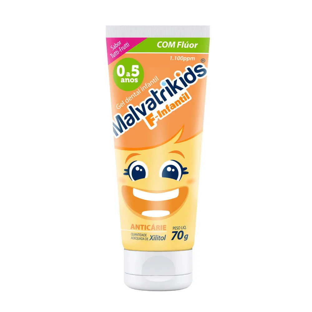 Gel Dental Infantil Malvatrikids Anticárie com Flúor Tutti-Frutti 70g Daudt