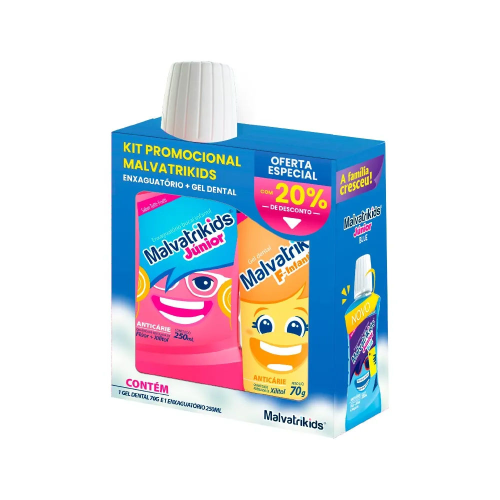 Creme Dental + Enxaguante Malvatrikids Bucal 70gr F Infantil + 250ml  Junior Promocional