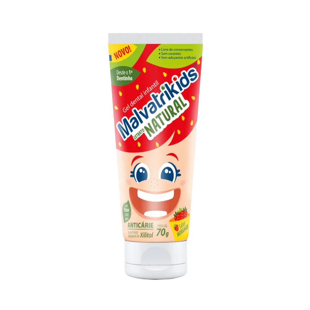 Gel Dental Infantil Malvatrikids Extrato Natural Sabor Morango 70g