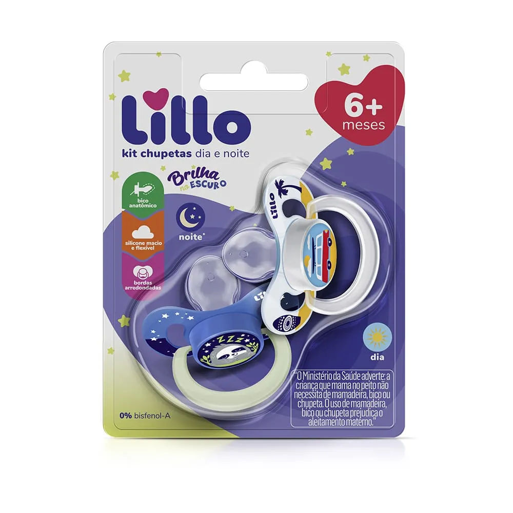 Chupeta Lillo Silicone 6 Meses Azul Com 2 Unidades Bico Silicone