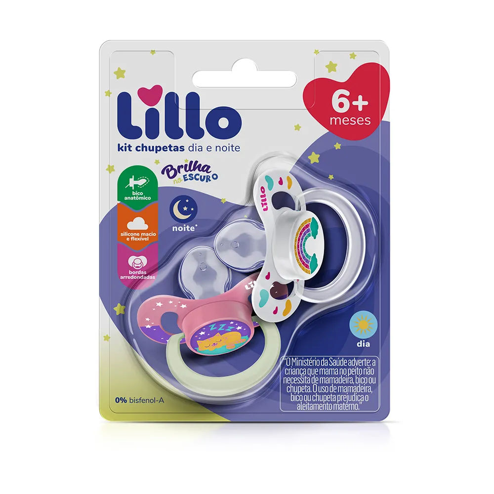 Chupeta Lillo Silicone 6 Meses Lilas Com 2 Unidades Bico Silicone