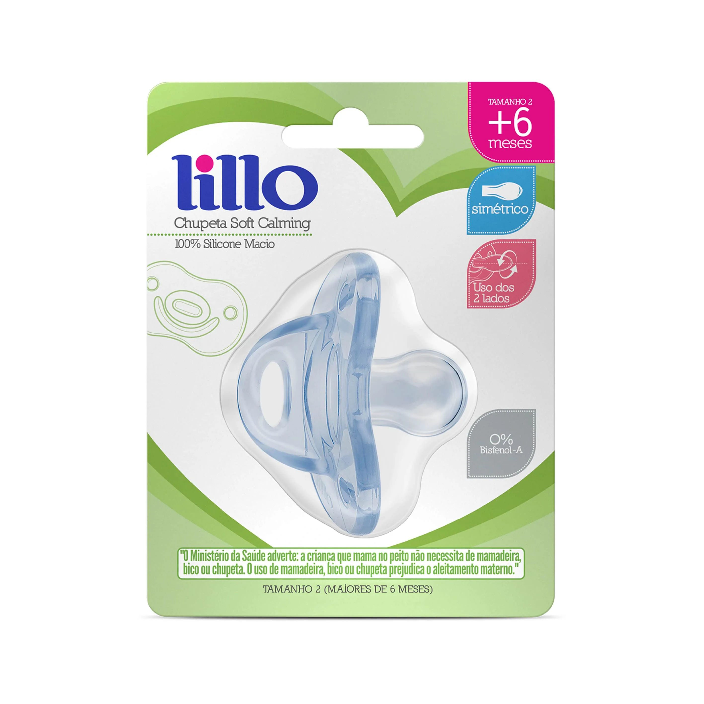 Chupeta Soft Calming Silicone Simétrico Lillo Menino Tamanho 2
