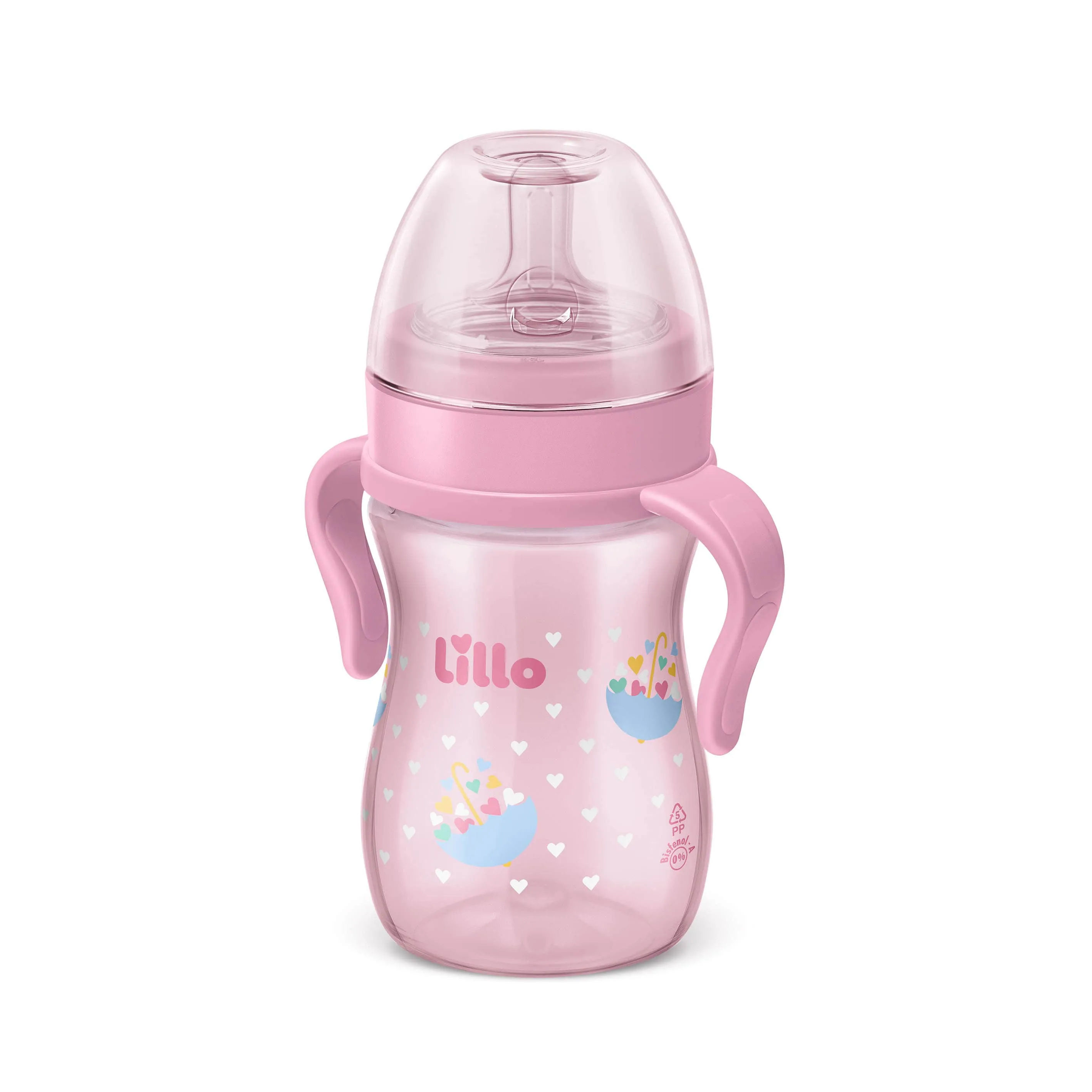 Mamadeira Lillo Evolution 240ml Com Alca Rosa