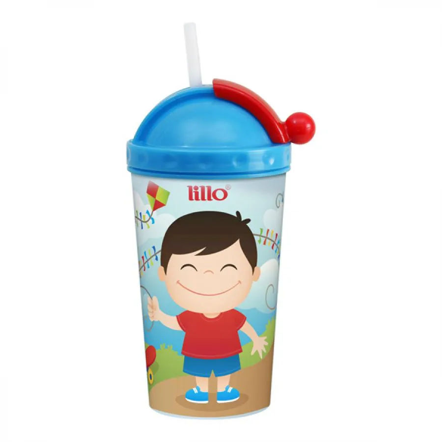 Copo Lillo Com Canudo Retratil Azul 450ml