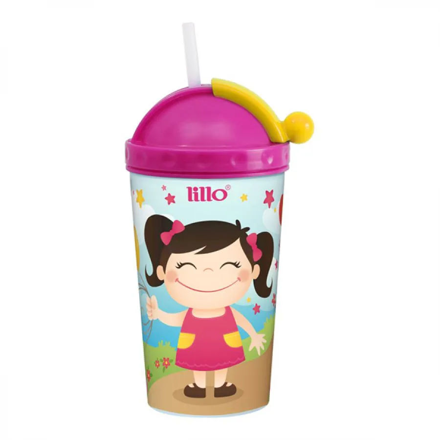 Copo Lillo Com Canudo Retratil Rosa 450ml