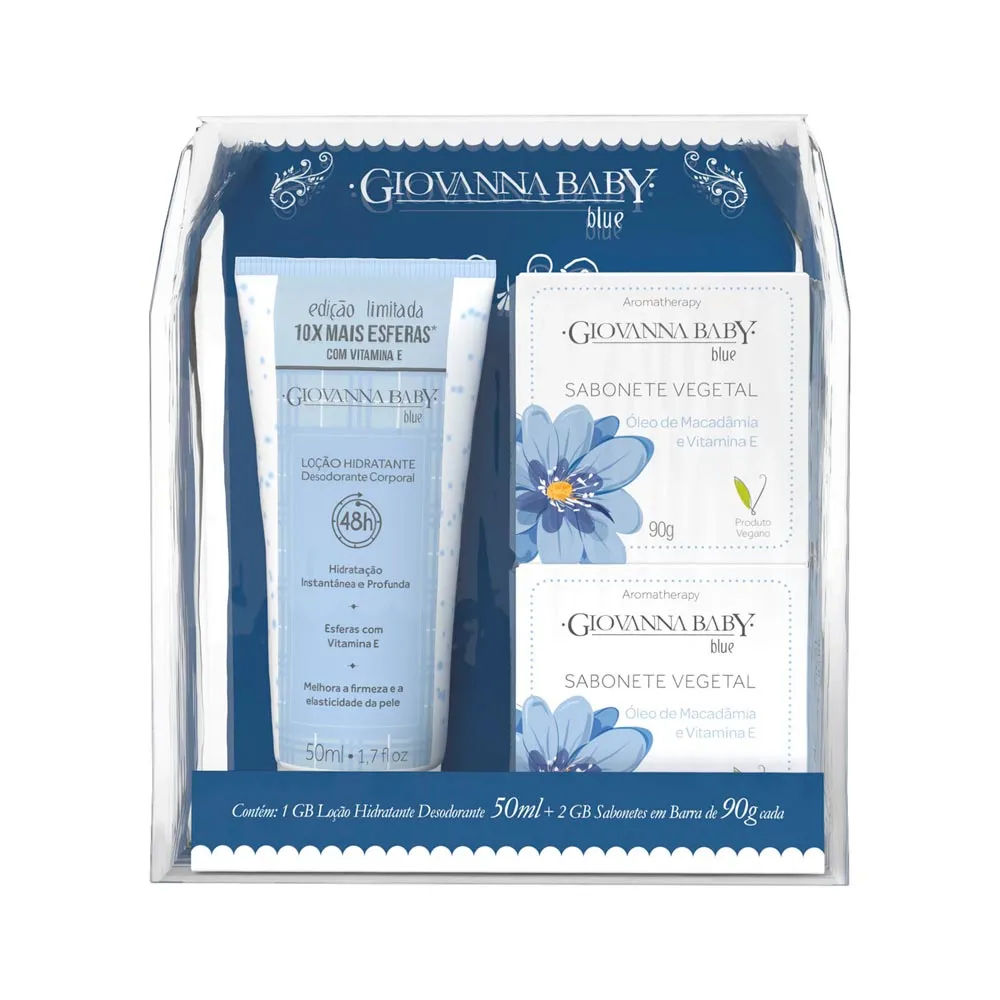 Kit Giovanna Baby Blue Loção Hidratante 50ml + 2 Sabonetes 90g