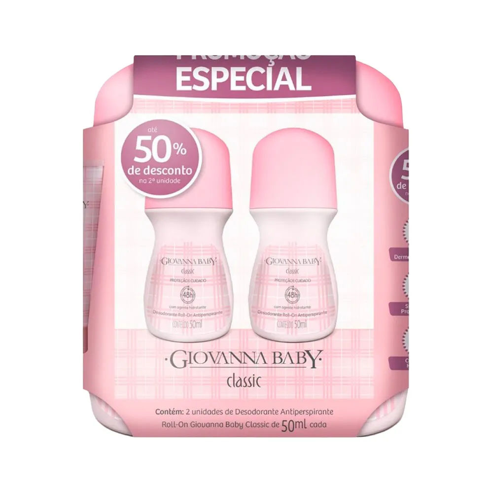 Kit Desodorante Roll-on Giovanna Baby Rosa 2 Unidades 50ml