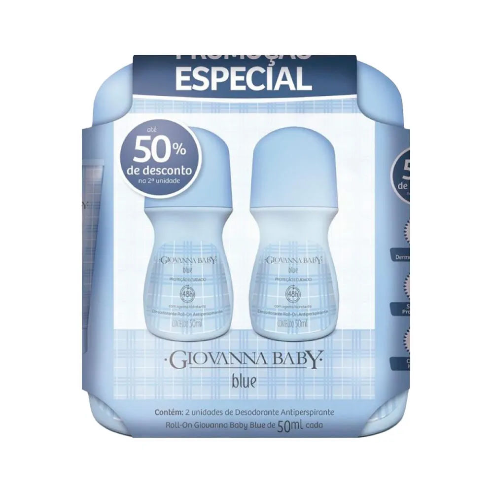 Kit Desodorante Roll-On Giovanna Baby Blue 50ml 2 Unidades