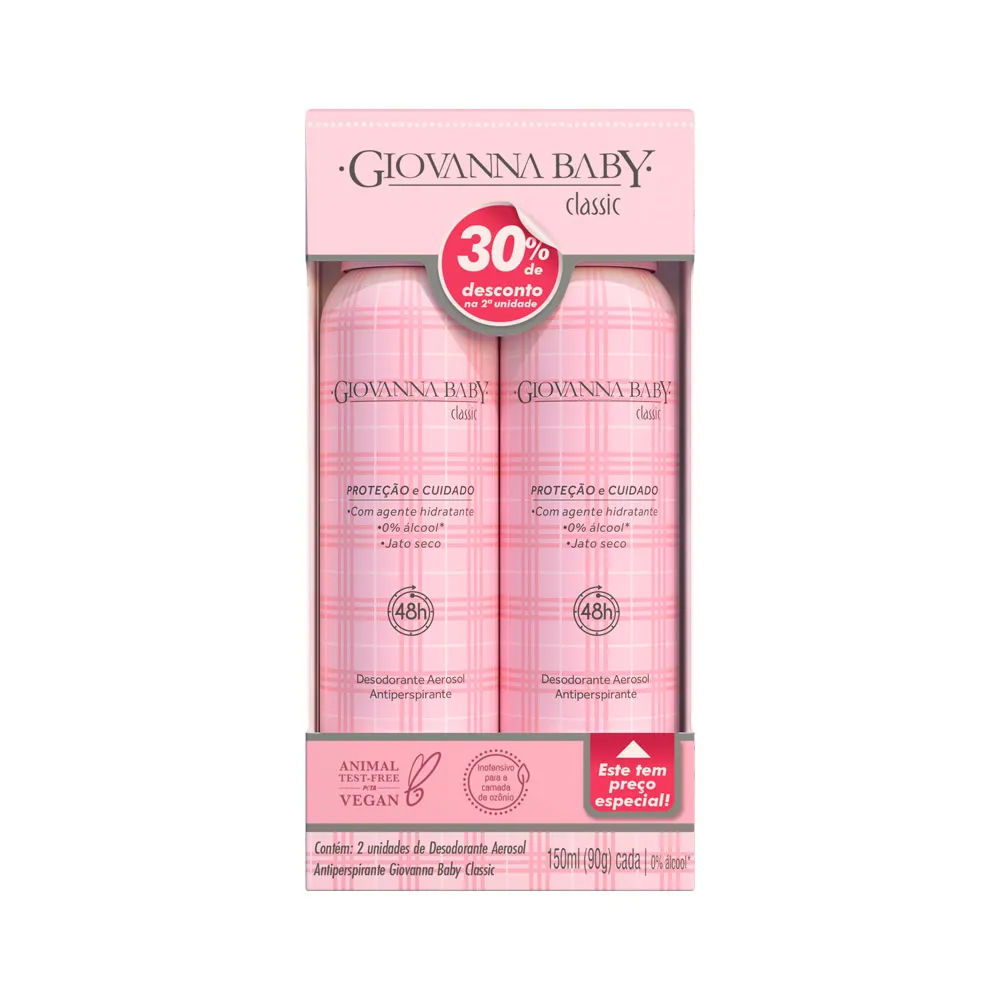 Kit Desodorante Aerossol Giovanna Baby Classic 150ml 2 Unidades