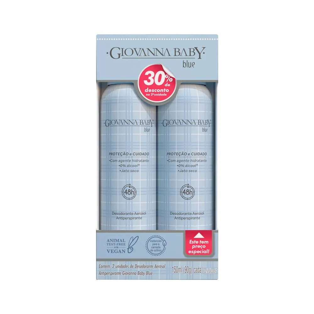 Kit Desodorante Aerossol Giovanna Baby Blue 150ml 2 Unidades