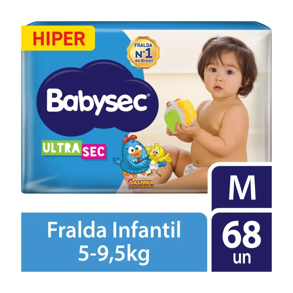 Fralda Babysec Ultrasec Galinha Pintadinha Hiper M 68 unidades
